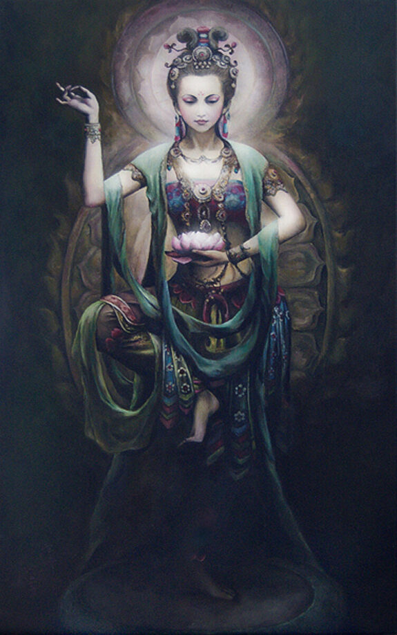 eleganckie-dodatki-do-salonu-obraz-najlepsze-malarstwo-adriana-plucha-kobieta-bogini-quan-yin-lotos