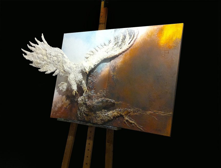 malarstwo abstrakcja obraz przestrzenny 3D duży obraz ptak abstract painting