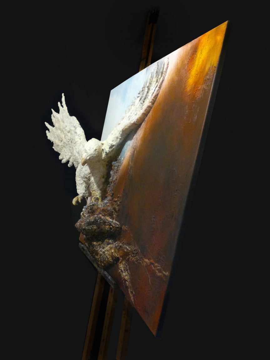 malarstwo abstrakcja obraz przestrzenny duży ptak rzut z boku abstract painting