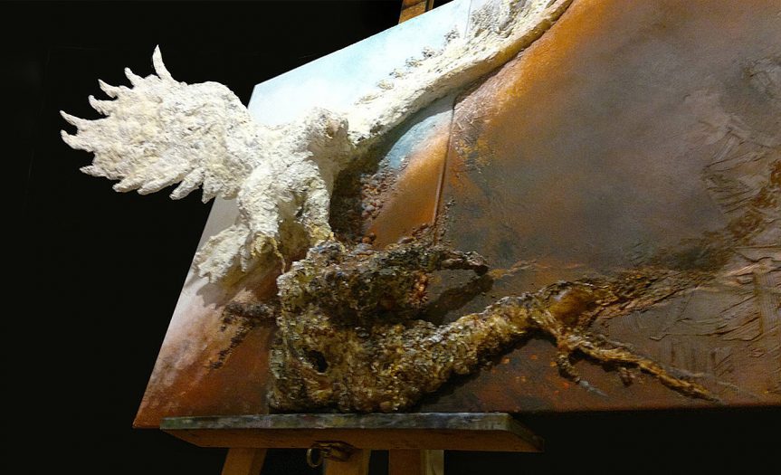 malarstwo abstrakcja obraz przestrzenny duży obraz 3D biały ptak poluje abstract painting