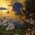 (English) lazurite sun mineral gold landscape warm evening light painting