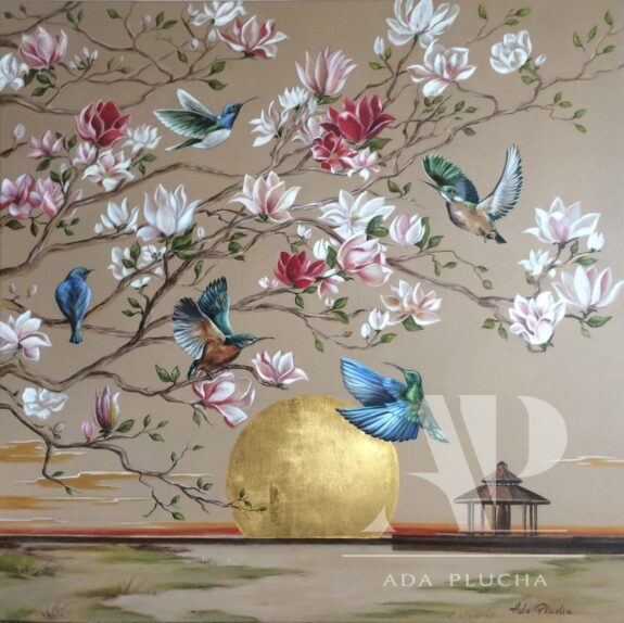 (English) awakening of the sun gold leaf landscape magnolia light painting