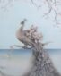(English) foggy morning peacock white gold detail painting