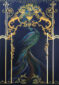 (English) guardian of the night gold peacock landscape deep navy blue painting