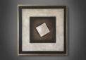 (English) “Space-Time”, abstract painting with silver leaf, dark wall