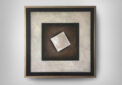(English) “Space-Time”, abstract painting with silver leaf, light wall