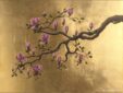 (Polski) spring magnolia gold leaf landscape painting
