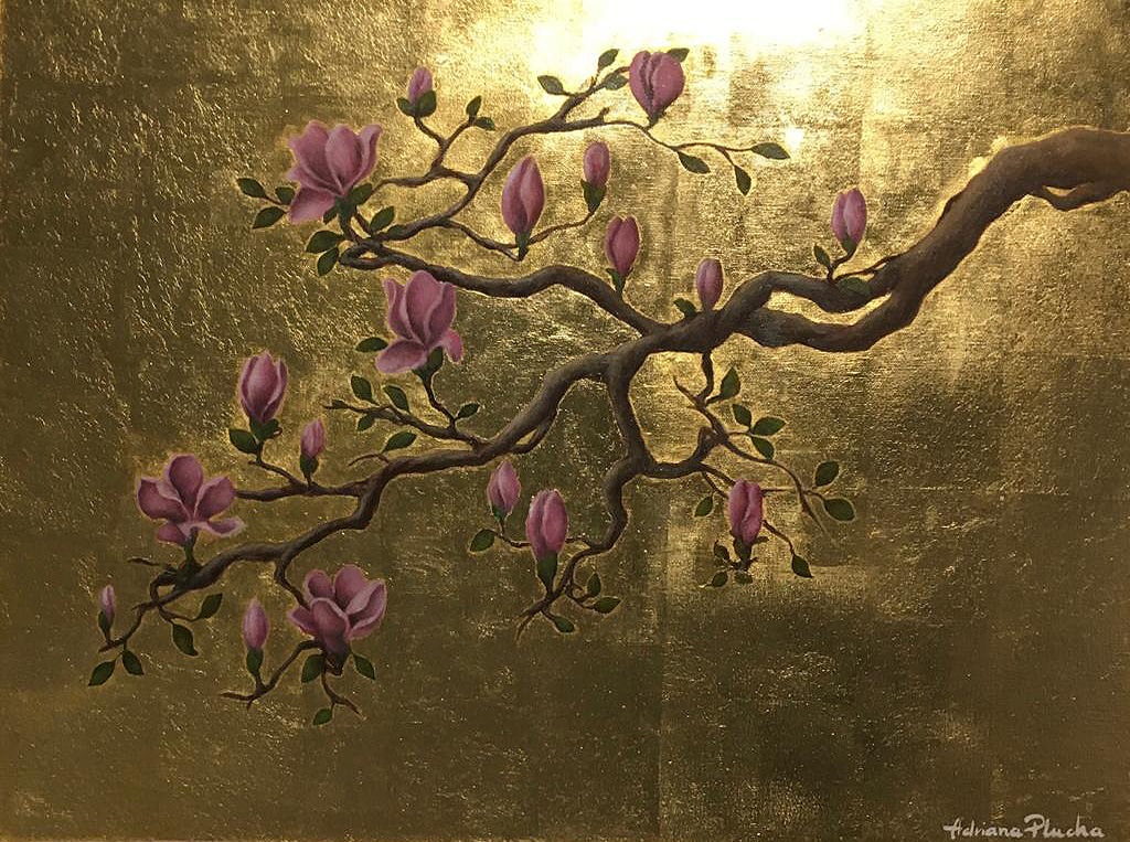 nowoczesne obrazy glamour obrazy kwiaty do salonu gold leaf art flowers decor