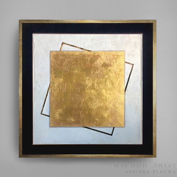 abstrakcja, złote obrazy, złoty kwadrat na białym tle, square, golden painting