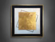 (English) “Universum”, abstract painting on dark wall, golden framed