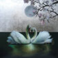 (English) harmony platinum swans bright light landscape painting