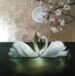 (Polski) harmony swans platinum leaf landscape painting
