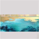 obrazy do salonu glamour, obrazy nowoczesne, pejzaż na szarym tle jako abstrakcja, tafla morza, lazurowe wybrzeże, złote dodatki