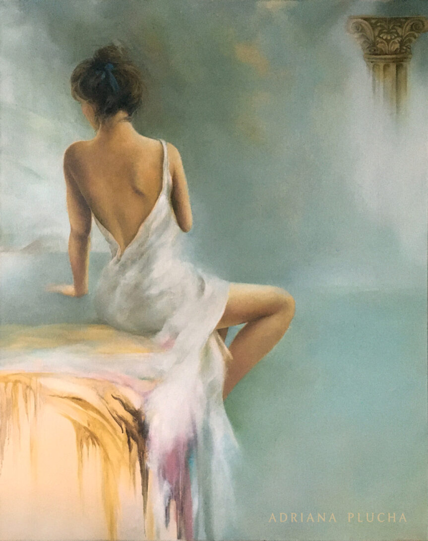 (English) “Source of Serenity”, figurative painting, female figure, harmony