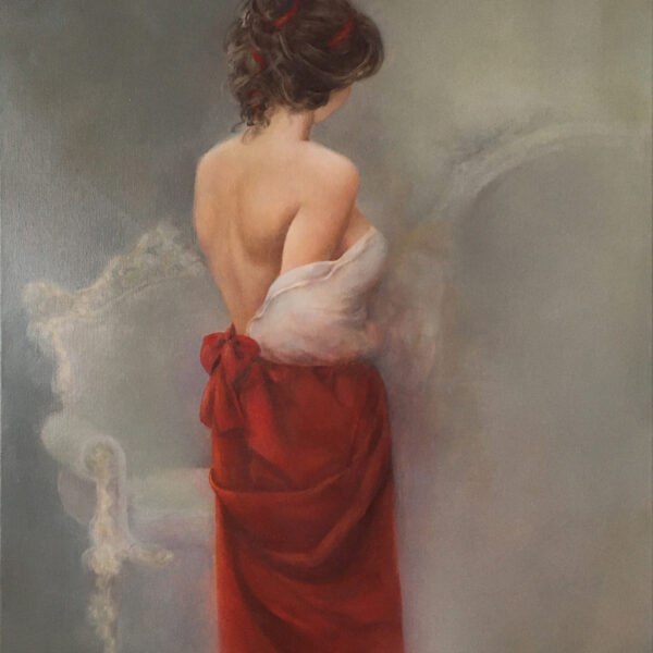 akt kobiecy, obraz olejny na płótnie, kobieta, czerwony, obraz do salonu nowoczesny, dekoracja ściany, ręcznie malowany