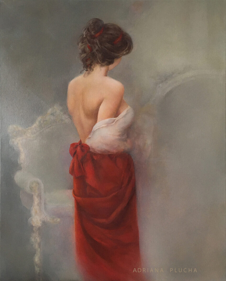 akt kobiecy, obraz olejny na płótnie, kobieta, czerwony, obraz do salonu nowoczesny, dekoracja ściany, ręcznie malowany