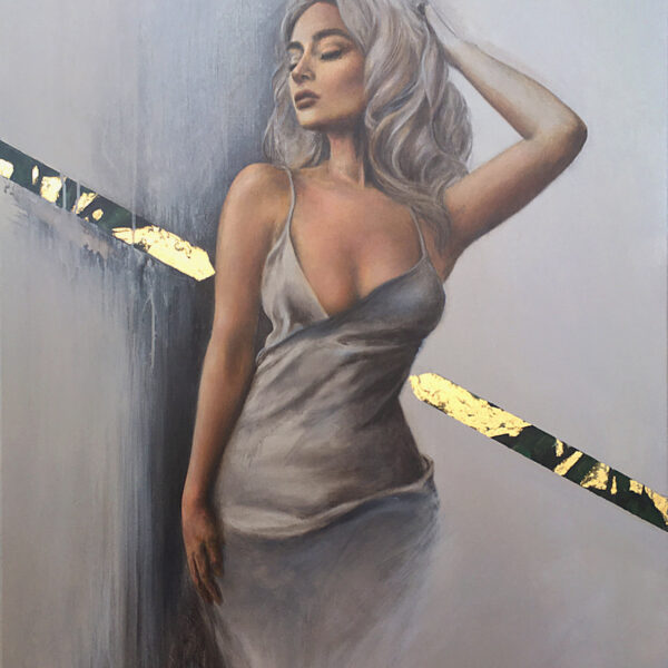 akt kobiecy obraz olejny, kobieta w tańcu, rock'n'roll, szary, obraz nowoczesny na płótnie, glamour, sztuka współczesna