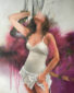 (English) “Symphony of Sounds – Elation”, figurative painting, female figure, 23k gold leaf