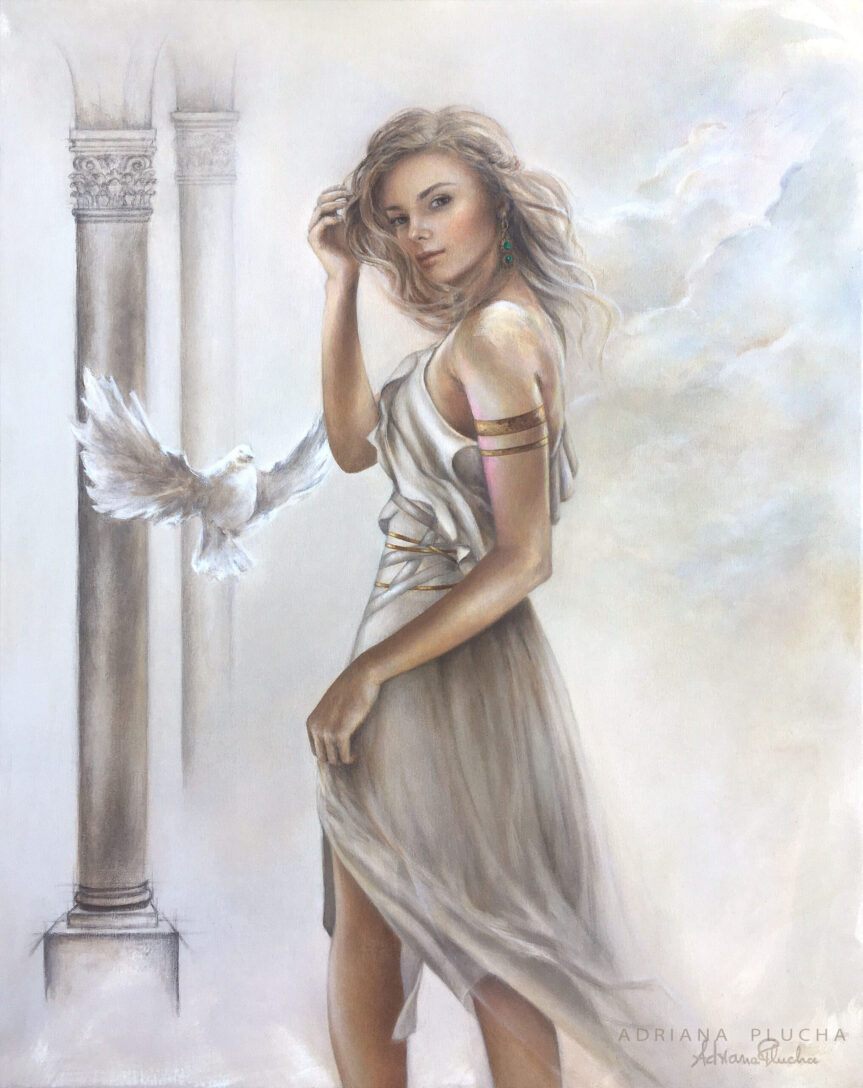 (English) “Light of Hope”, figurative painting, female figure, antique inspired