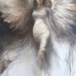 nowoczesny obraz akt kobiecy olej na płótnie, biała sukienka, skrzydła, kobieta anioł, która jest tajemnicą, sztuka współczesna