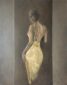 (English) “In Anticipation”, figurative painting, female figure, gold leaf