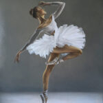 (English) "In the embrace of inner peace", figurative painting, ballerina, calm, harmony