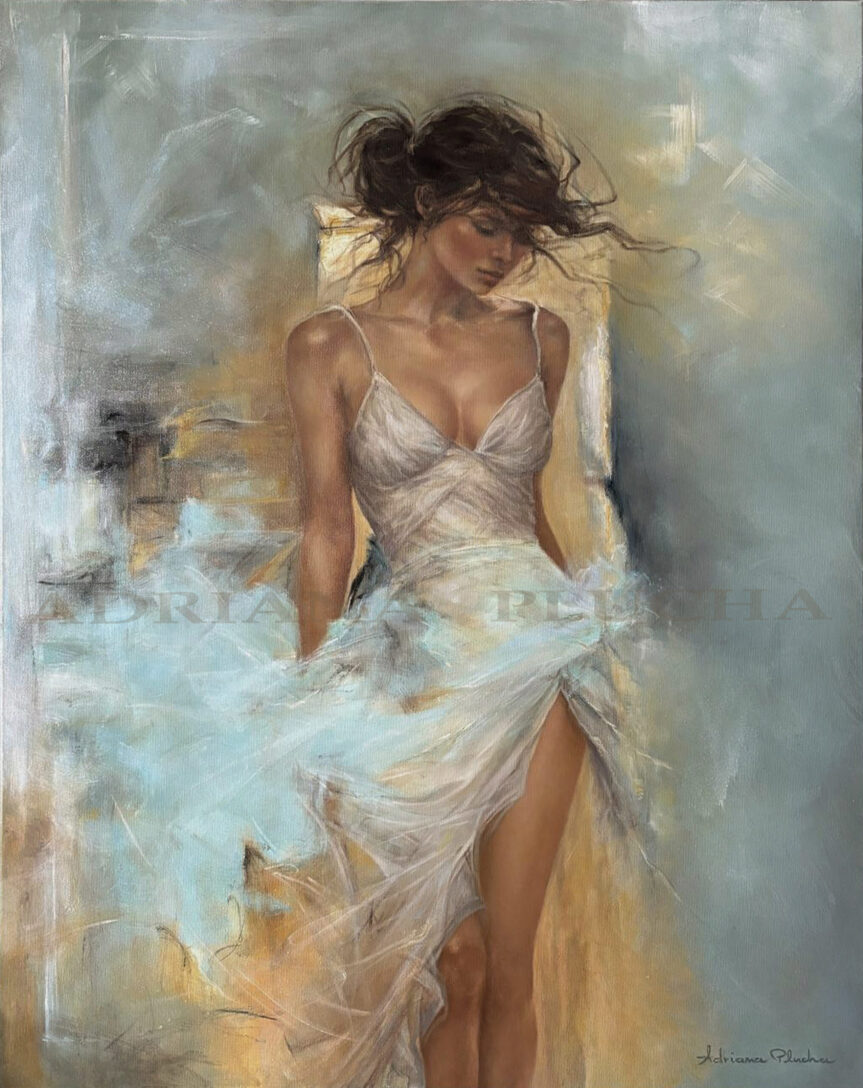 akt kobiecy obraz olejny, zmysłowa kobieta malarstwo współczesne do salonu, jasny duży obraz olejny dekoracja domu