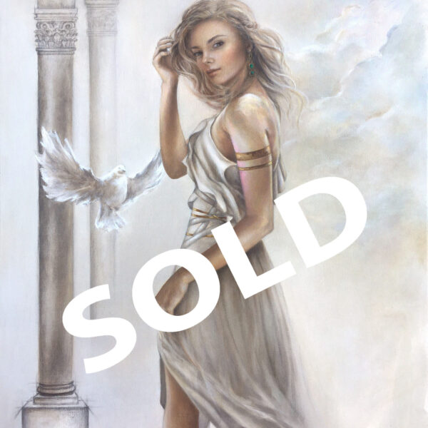 Obraz olejny i akrylowy akt kobiecy postać inspirowana antykiem, dzieło sprzedane.