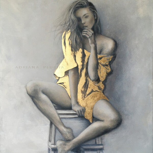 akt kobiecy obraz olejny na płótnie ze złotem do salonu glamour, sztuka współczesna