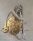 (English) “Under the Open Sky”, figurative painting, female figure, gold leaf