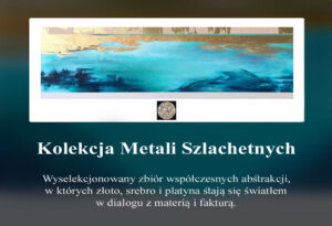 kolekcja metali szlachetnych, unikatowe obrazy abstrakcyjne ze złotem, srebrem i platyną w płatkach